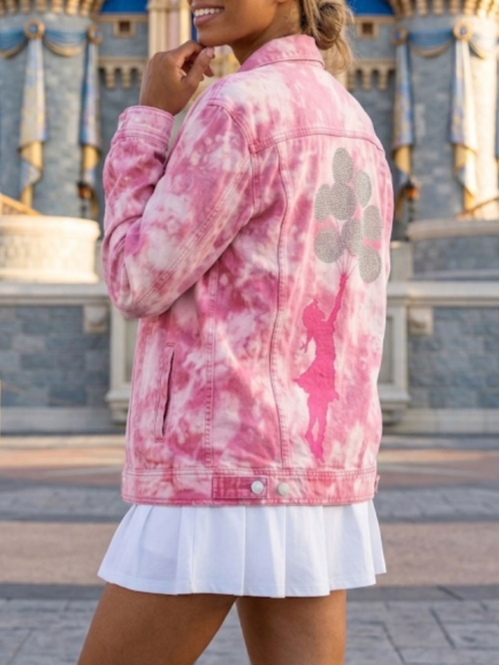 Rare💕Oversized jacket Guess Pink Tie Dye denim jacket y2k bling jacket Banksy - Picture 17 of 17